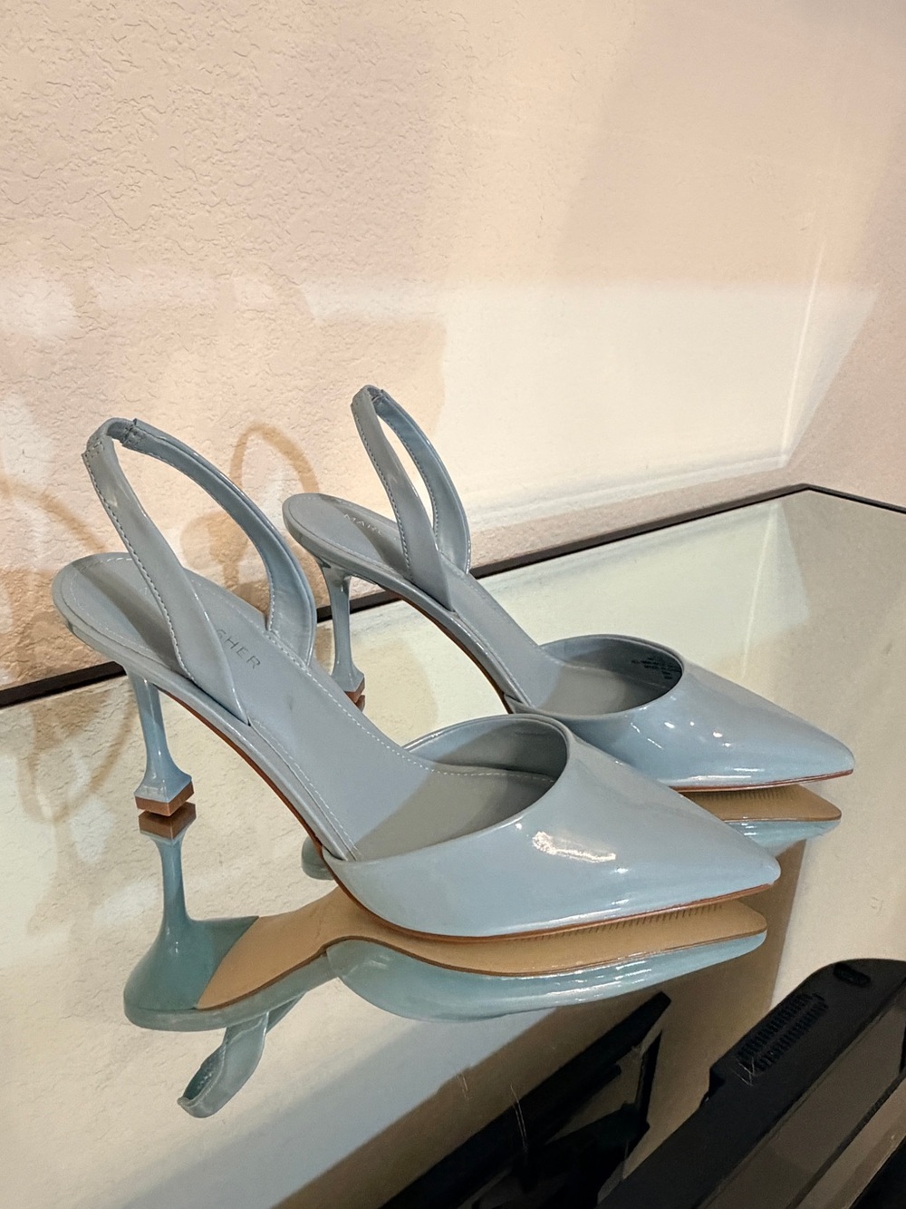 Marc Fisher Light Blue Patent Pointed-Toe Slingback Heels